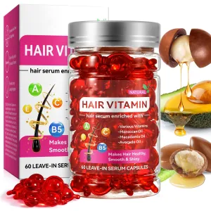 caqorzo Hair Treatment Serum, Hair Vitamin Serum Capsule, 60PCS Enriched with Moroccan Macadamia Avocado Oils, Vitamins A C E Pro B5, No Rinse and Safe for All Hair(Box-Packed)