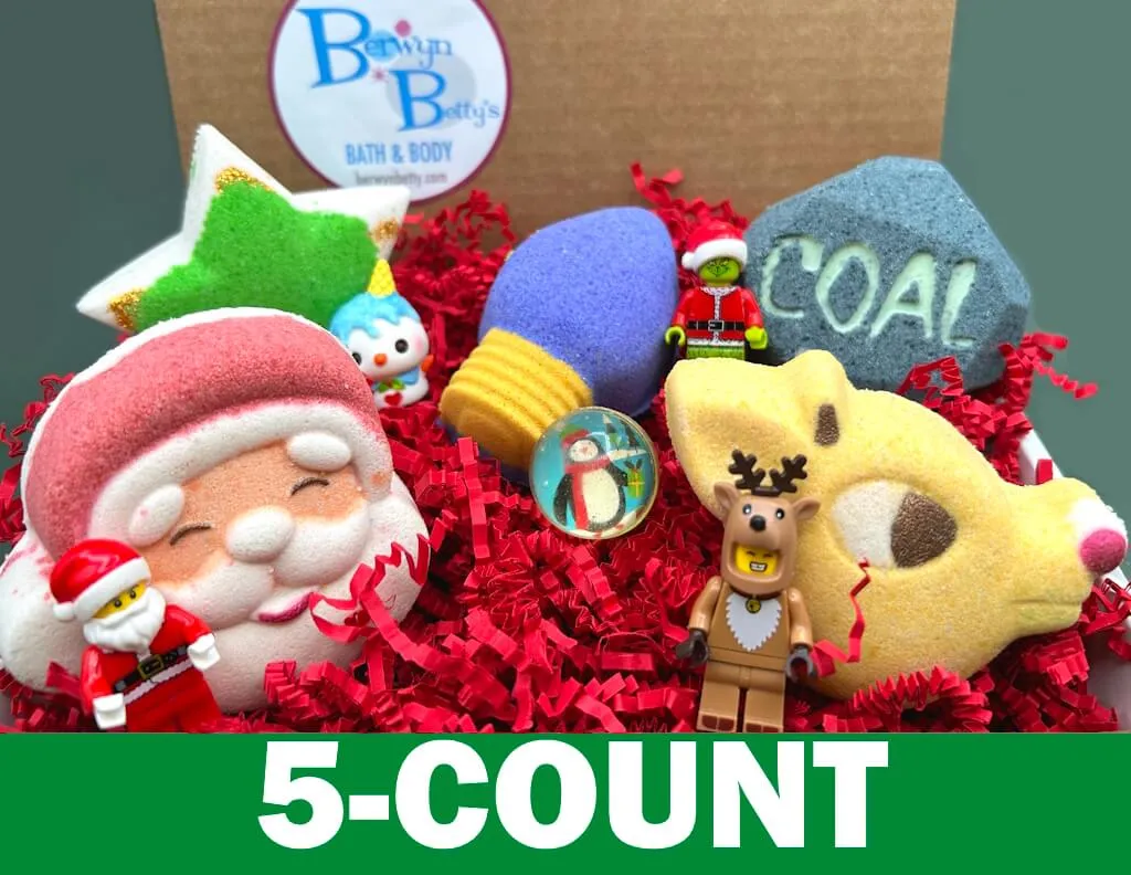 CHRISTMAS Kids Bath Bombs Gift Box with Holiday Themed Bombs - 5 ct