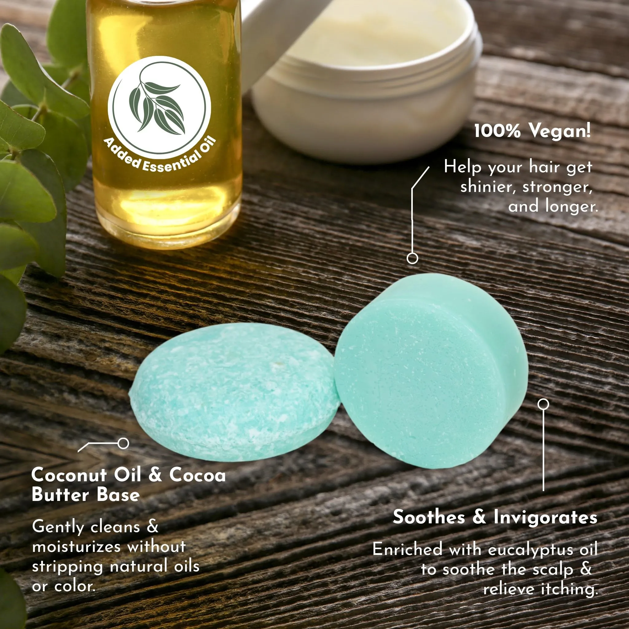 Clever Yoga Invigorating Eucalyptus Oil Shampoo and Conditioner Bar Set - 100% Vegan, Plastic Free, Sustainable, Handmade in USA, Silicone Paraben and SLS Free, Great for Travel - 2.2 Ounces