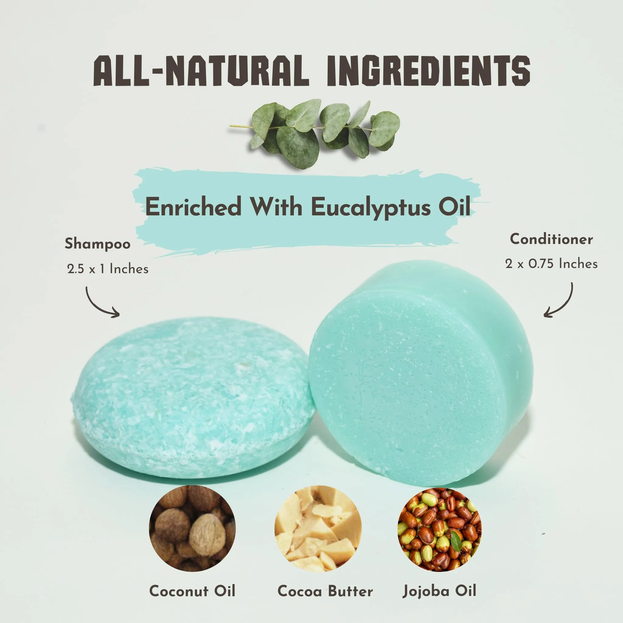 Clever Yoga Invigorating Eucalyptus Oil Shampoo and Conditioner Bar Set - 100% Vegan, Plastic Free, Sustainable, Handmade in USA, Silicone Paraben and SLS Free, Great for Travel - 2.2 Ounces