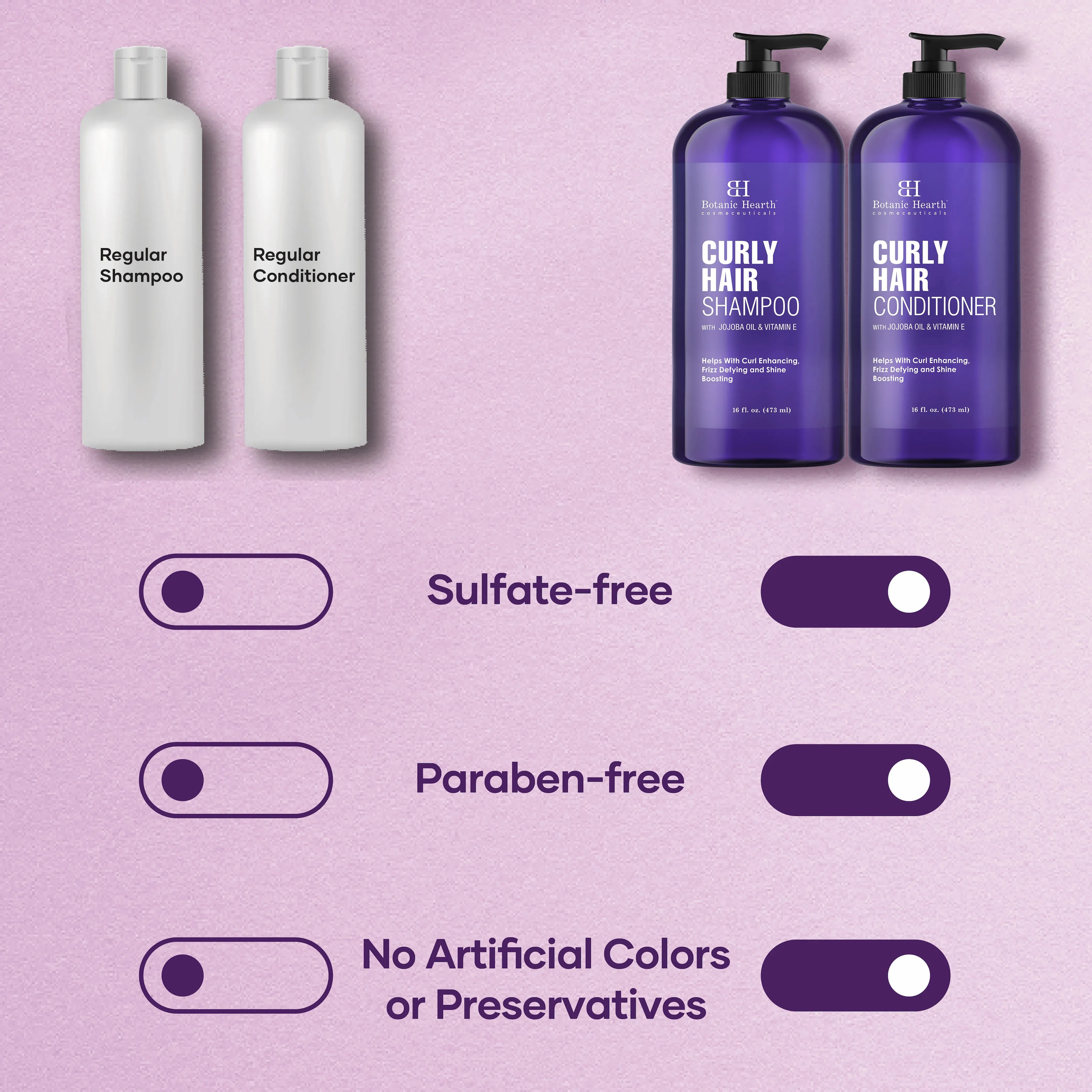 Curly Hair Shampoo and Conditioner Set with Jojoba Oil and Vitamin E | 16 fl oz each