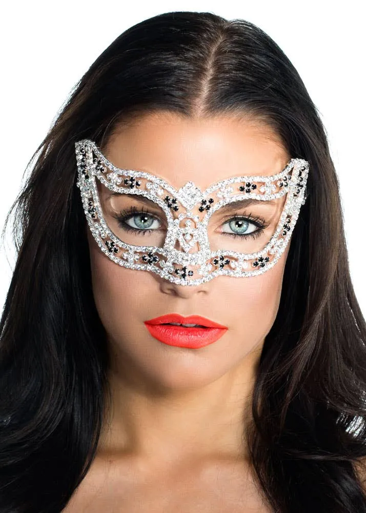 Deluxe Black Rosettes Crystal Masquerade Mask