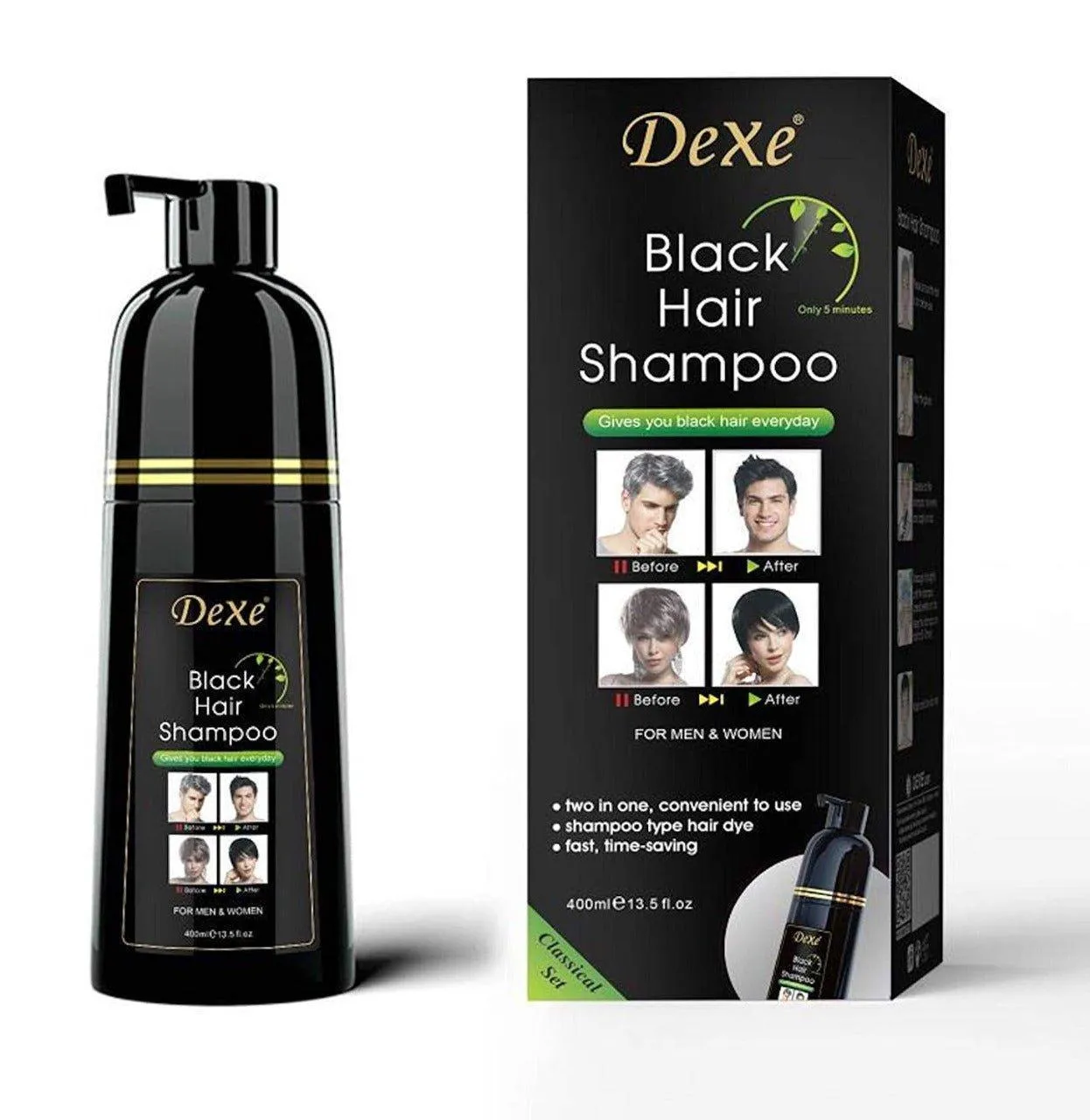 Dexe Black Hair Shampoo Instant Hair Blackening Dye - 400 ML