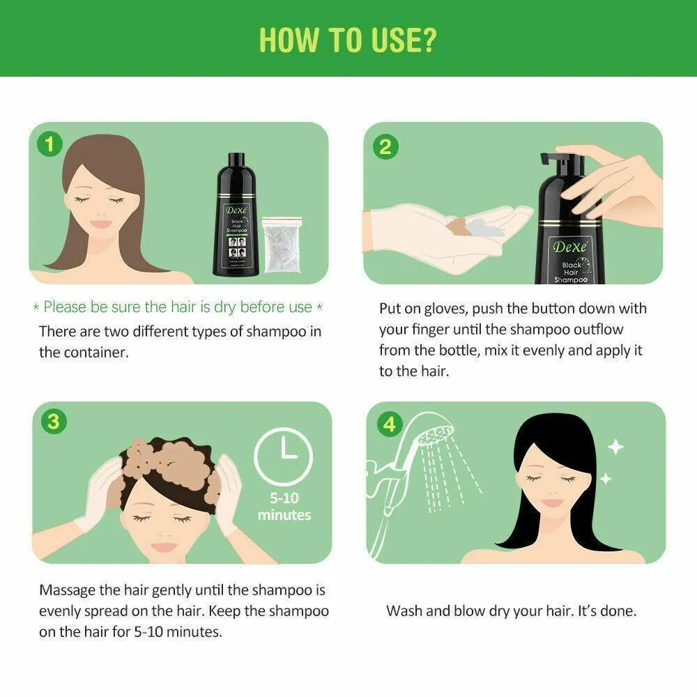 Dexe Black Hair Shampoo Instant Hair Blackening Dye - 400 ML