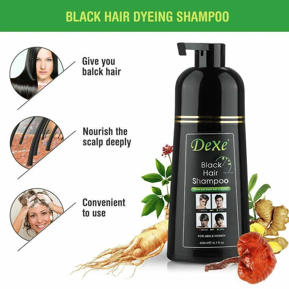 Dexe Black Hair Shampoo Instant Hair Blackening Dye - 400 ML