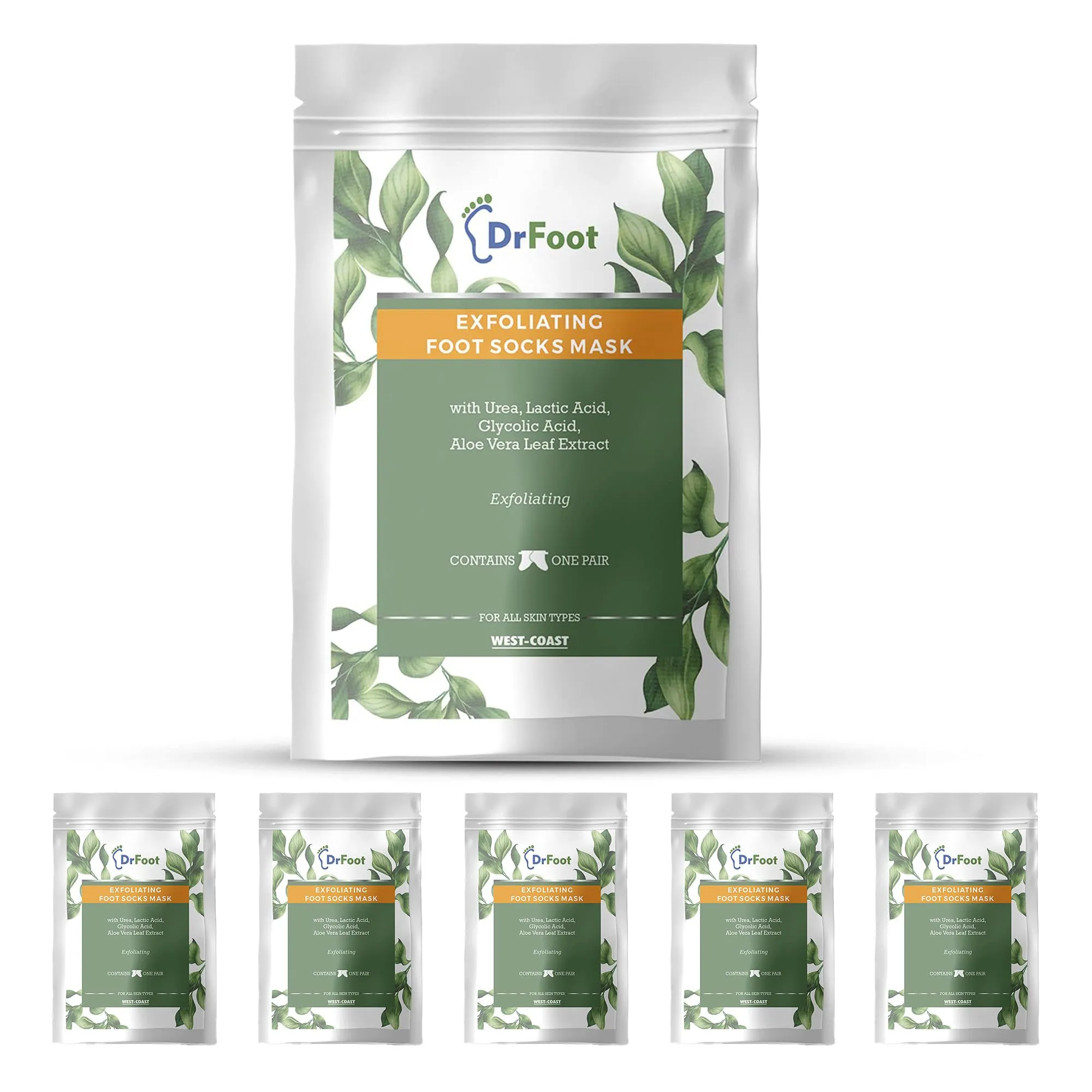 Dr Foot | Exfoliating Foot Socks Mask | Foot Mask | Foot Peeling Mask | Peeling and Exfoliating Foot Mask | Glycolic Acid Serum | Feet Mask | AHA BHA Peeling Solution | Feet Peel Off Mask | Pack of 5