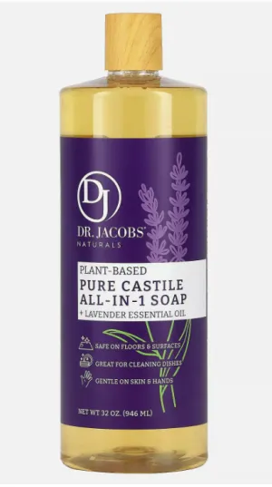 Dr. Jacobs Naturals Plant-Based Pure Castile All-In-1 Soap, Lavender Essential Oil, 32 oz (946 ml)