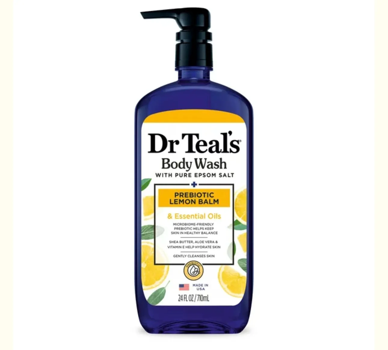 Dr Teals Body Wash with Pure Epsom Salt   Prebiotic Lemon Balm & Essential Oils 710ml