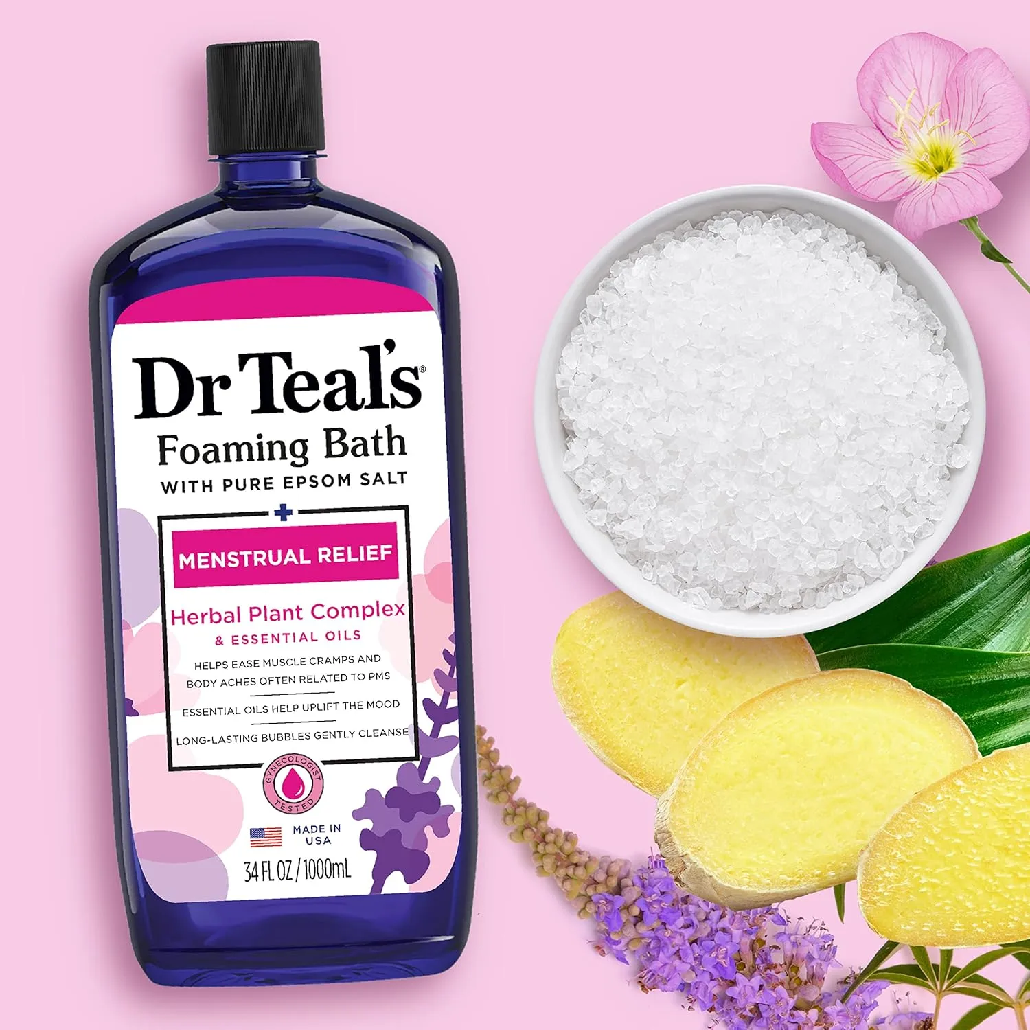 DR TEAL'S MENSTRUAL RELIEF FOAMING BATH HERBAL PLANT COMPLEX 1000ML