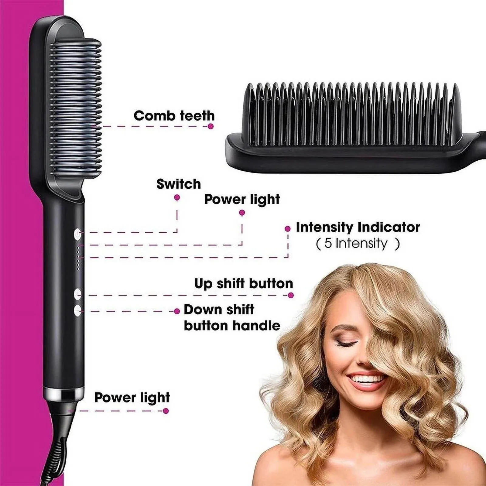 Electric Hair Straightening Brush, Hot Iron Comb with Adjustable Heat Settings, Hair Straightener Brush for Women, Hot Brush Styler for All Hair Types