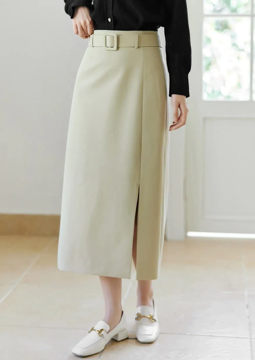ELEGANT HIGH WAIST SLIT MIDI SKIRT