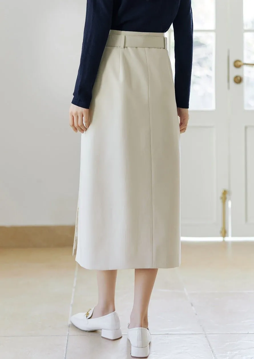 ELEGANT HIGH WAIST SLIT MIDI SKIRT