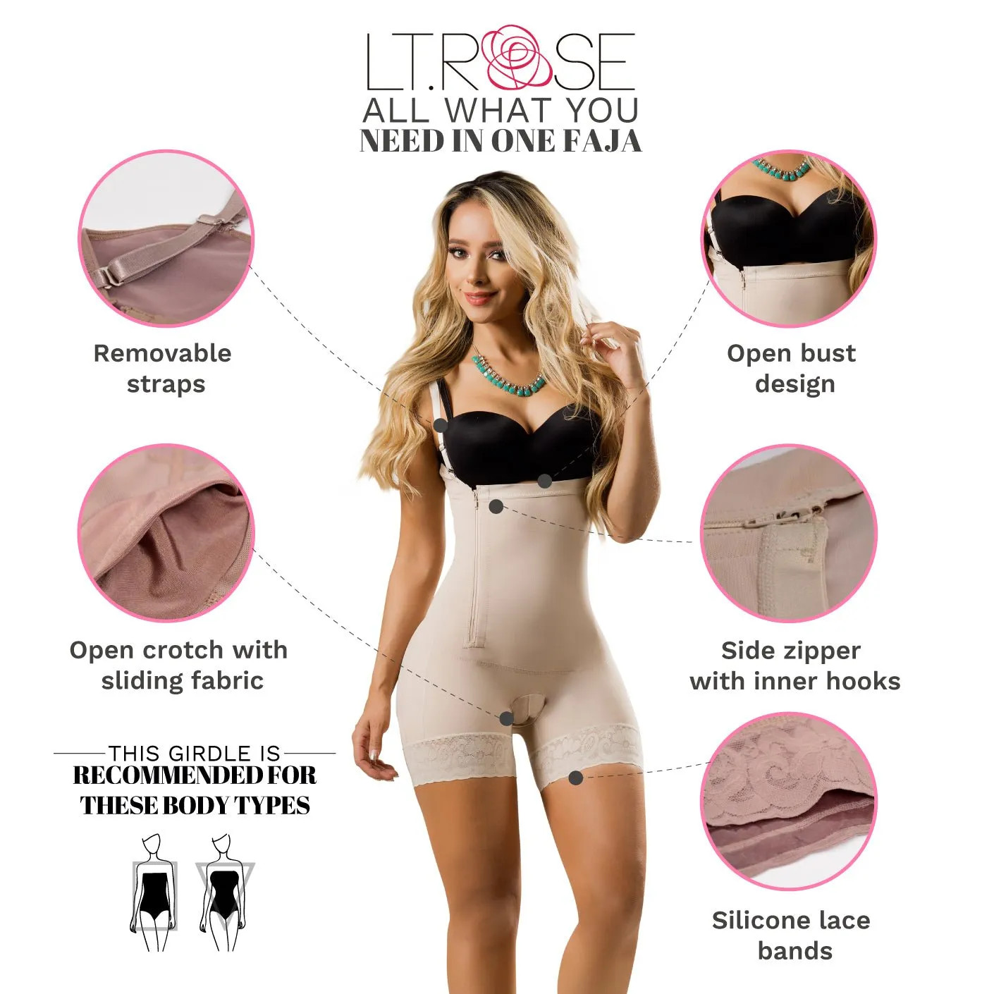 Everyday Use & Postpartum Girdle Open Bust Mid Thigh Butt Lifters Fajas Laty Rose 21111