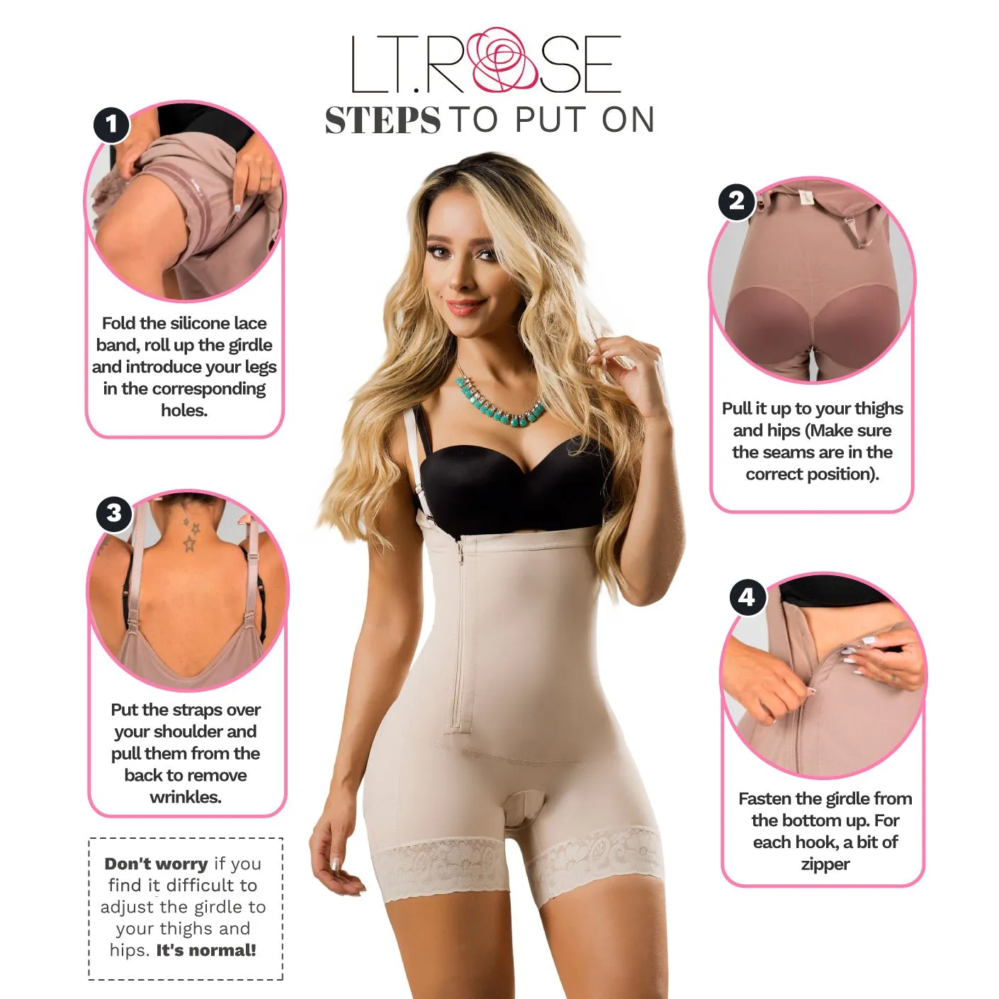 Everyday Use & Postpartum Girdle Open Bust Mid Thigh Butt Lifters Fajas Laty Rose 21111