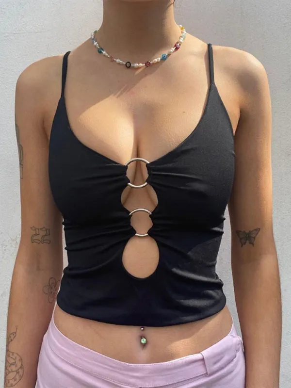 Francine Fashionable Chest Hollow Out Navel Slimming Camisole Top