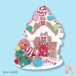 Gingerbread Clay Figure with Gingerbread House HANDMADE POLYMER CLAY Christmas Figurine - Tiered Tray Decor