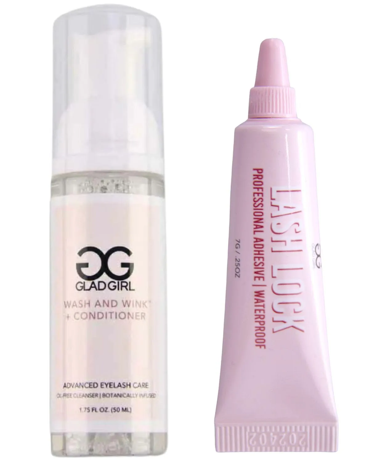 GladGirl Lash Lock False Lashes Glue (Black) and Wash & Wink Eyelash Cleanser and Conditioner