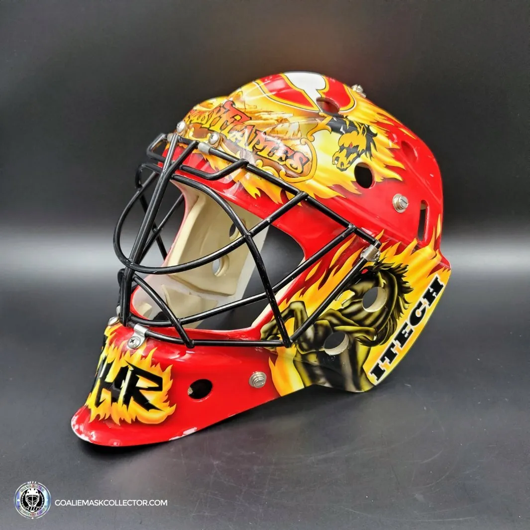 Grant Fuhr Game Worn Goalie Mask Calgary Flames Itech 1999-2000 Season Game Used Painted By Frank Cipra AS-02896