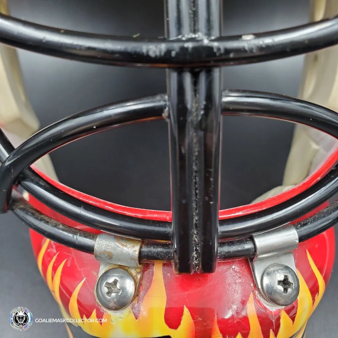 Grant Fuhr Game Worn Goalie Mask Calgary Flames Itech 1999-2000 Season Game Used Painted By Frank Cipra AS-02896