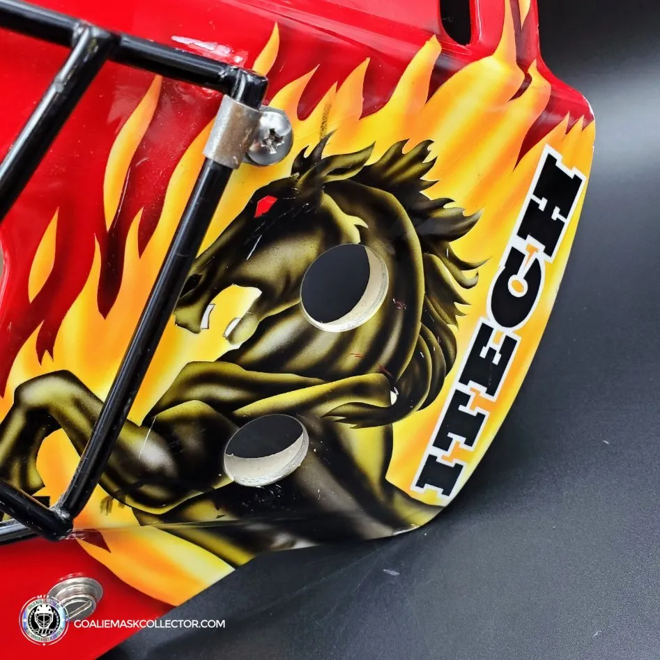 Grant Fuhr Game Worn Goalie Mask Calgary Flames Itech 1999-2000 Season Game Used Painted By Frank Cipra AS-02896
