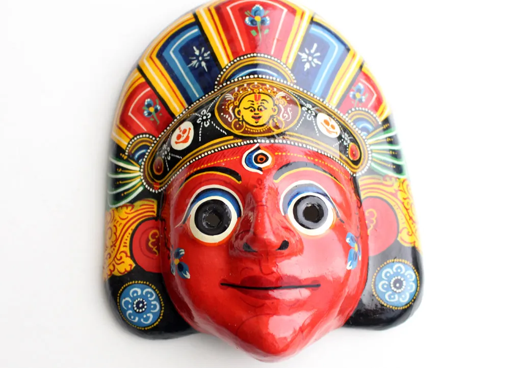Hand Painted Nepalese Bhairav Paper Mache Wall Hanging Mask