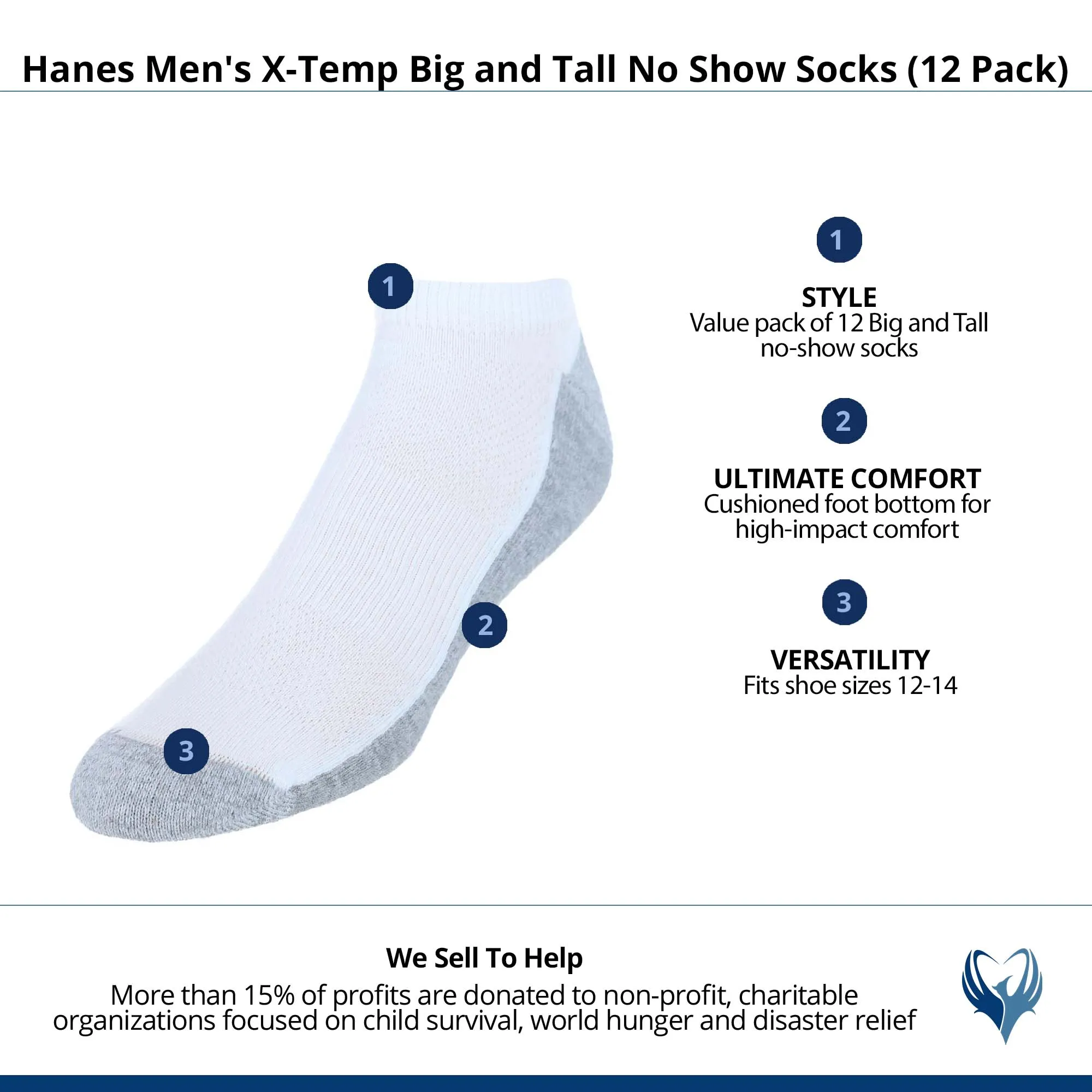 Hanes Men's X-Temp Big and Tall No Show Socks (12 Pack)