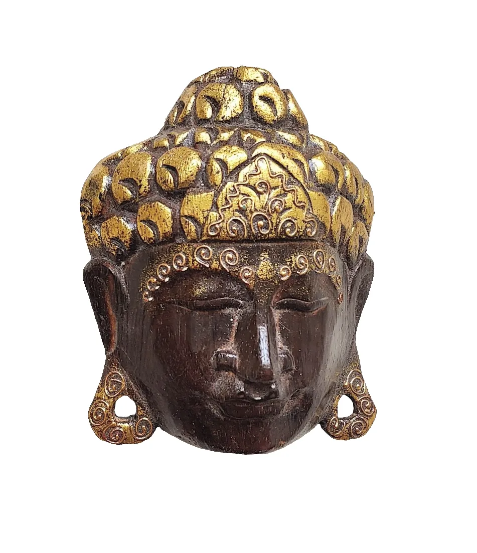 Home Decor. Table - Wall Accent. Handcrafted and Painted Wooden Buddha Face Mask.
