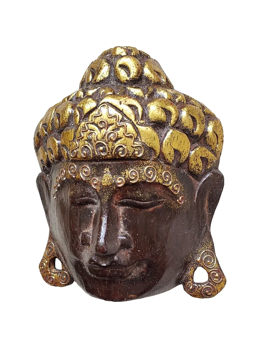 Home Decor. Table - Wall Accent. Handcrafted and Painted Wooden Buddha Face Mask.