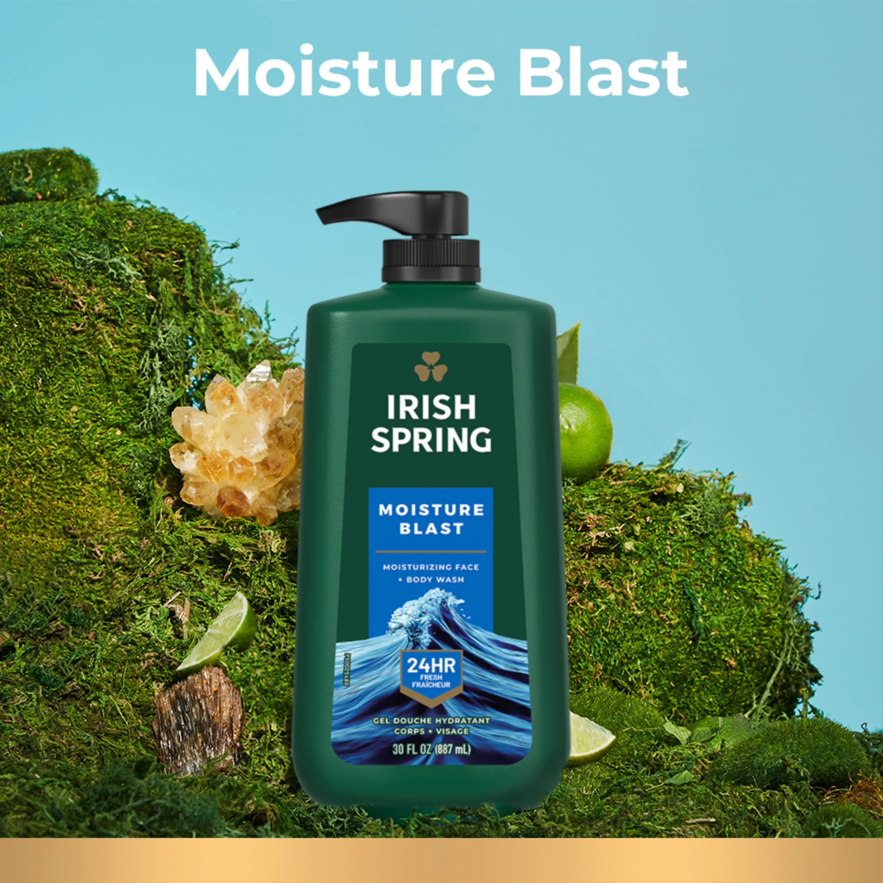 Irish Spring Body Wash for Men, Moisture Blast Body Wash Pump, 30 Oz