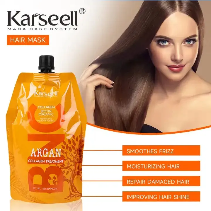 Karseell BNC Collagen Hair Treatment Mask - Deep Repair Conditioning Argan Oil Collagen Hair Mask Essence For Dry & Damaged Hair - 16.90 oz 500ml