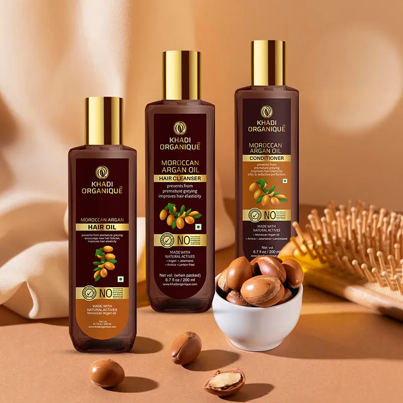KHADI ORGANIQUE  MOROCCAN ARGAN HAIR OIL, CONDITIONER & CLEANSER