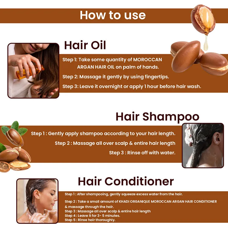KHADI ORGANIQUE  MOROCCAN ARGAN HAIR OIL, CONDITIONER & CLEANSER