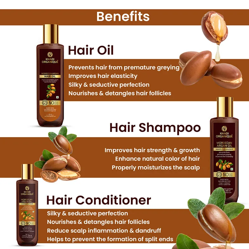 KHADI ORGANIQUE  MOROCCAN ARGAN HAIR OIL, CONDITIONER & CLEANSER