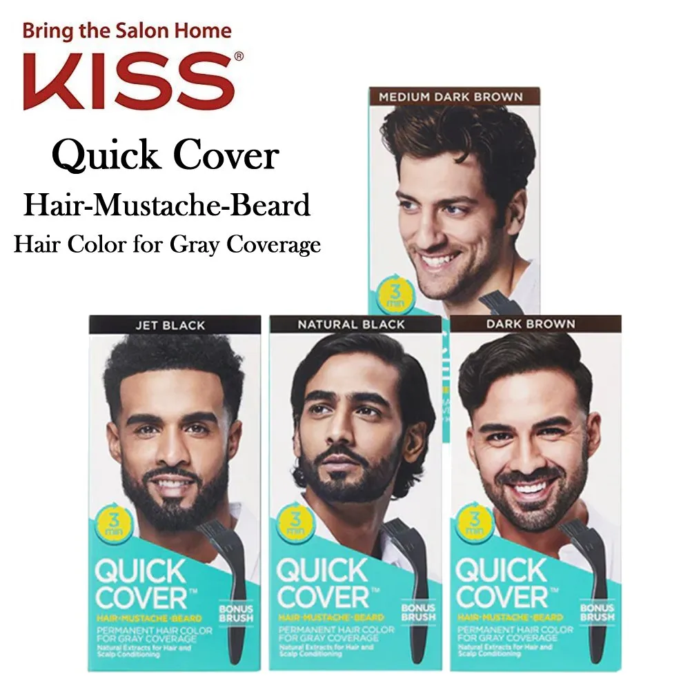 Kiss Quick Cover "Hair-Mustache-Beard" Permanent Hair Color for Gray Coverage