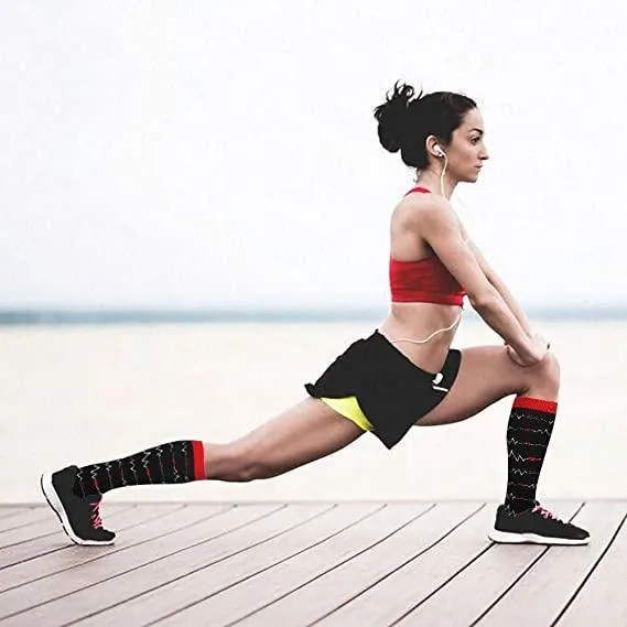 Knee-High Compression Socks Red Strip Print Sports Nylon Stockings for Women & Men