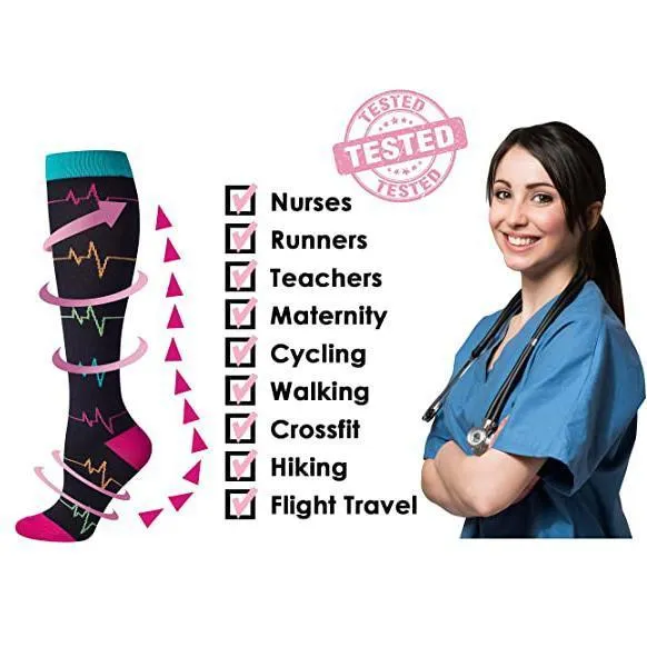 Knee-High Compression Socks Red Strip Print Sports Nylon Stockings for Women & Men