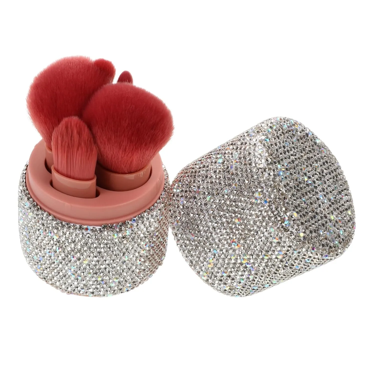 LIFKOME 1Set Bling Portable Makeup Brush Set with Holder Travel Case for Loose Powder Foundation and Lip Brushes Dust Design for Home the Go Makeup