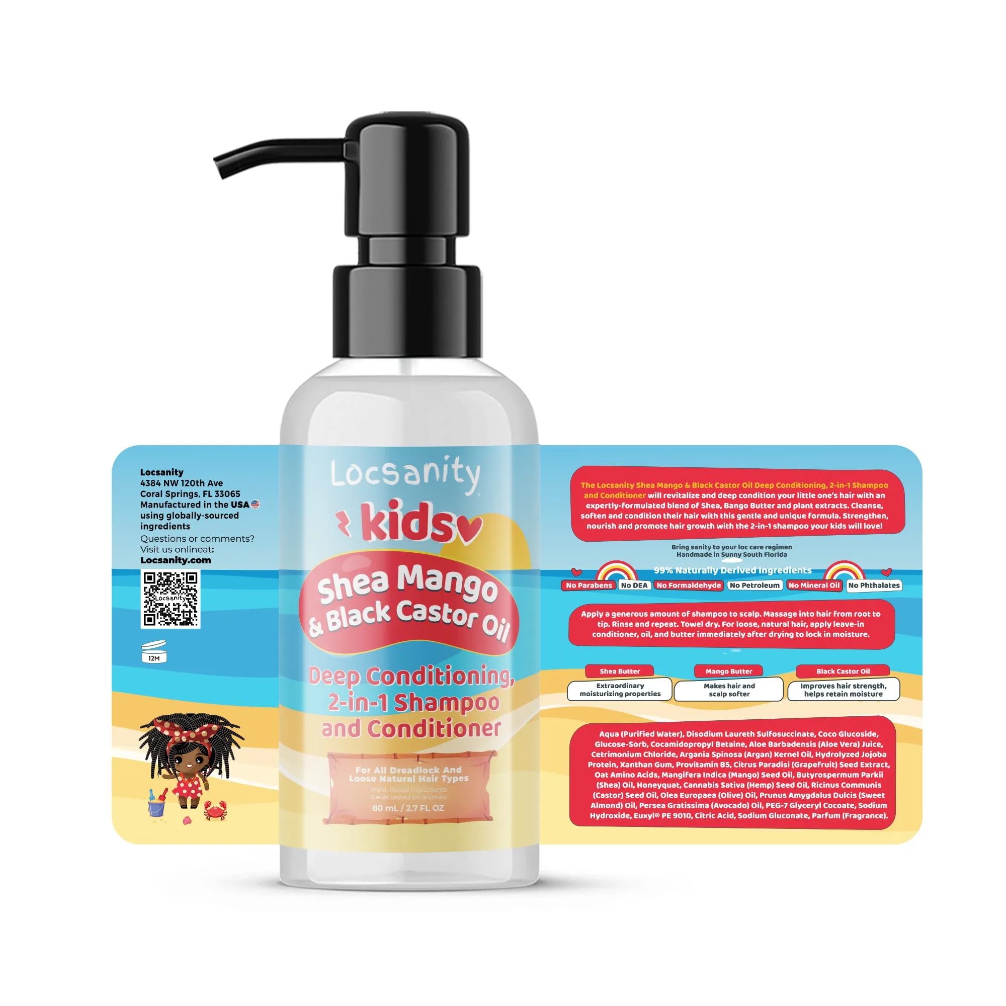 Locsanity Kids Locs Sample Travel Kit, 2-in-1 Shampoo and Conditioner, Conditioner, Hair Oil, Scalp Soothing Spray, Liquid Edge Gel
