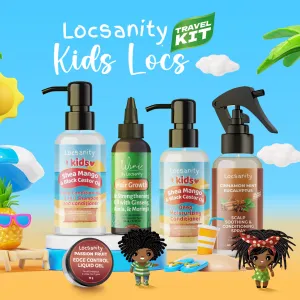 Locsanity Kids Locs Sample Travel Kit, 2-in-1 Shampoo and Conditioner, Conditioner, Hair Oil, Scalp Soothing Spray, Liquid Edge Gel