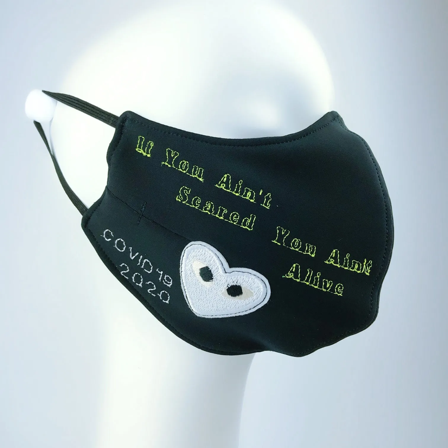 Mask 4 Protect White Eyed Heart Black Face Mask