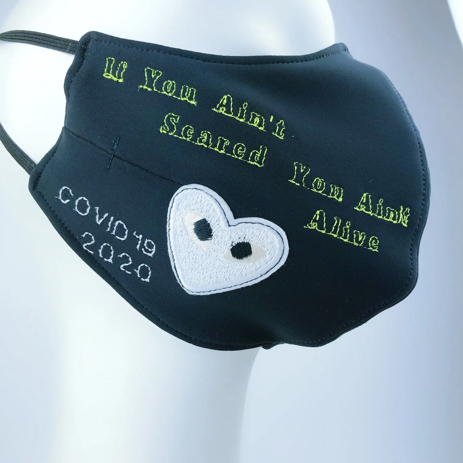 Mask 4 Protect White Eyed Heart Black Face Mask