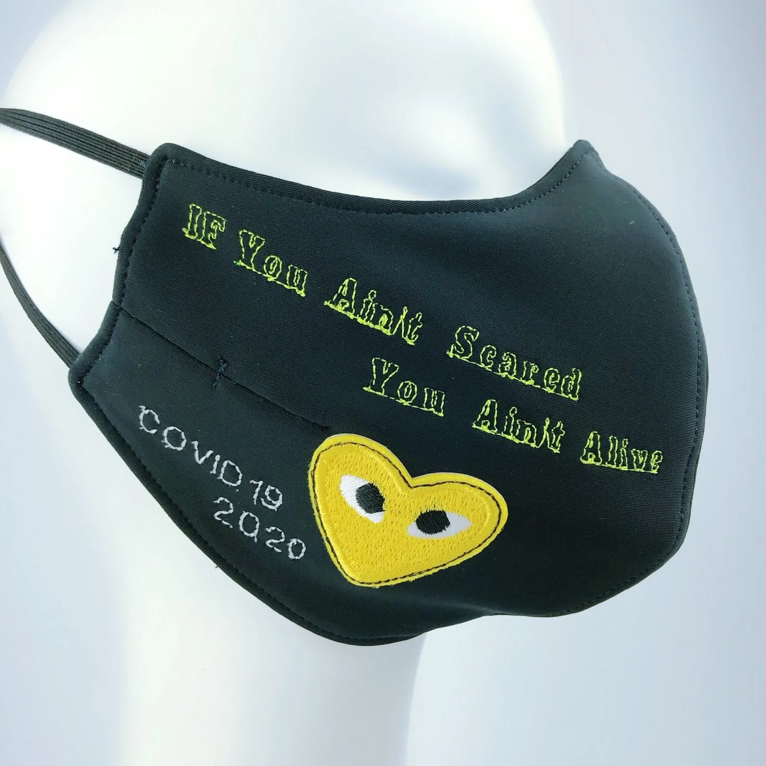 Mask 4 Protect Yellow Eyed Heart Black Face Mask