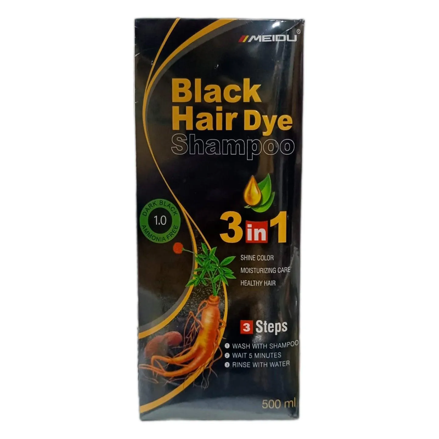 Meidu Hair Dye Shampoo 3 in 1 (1.0 Dark Black) - 500ml
