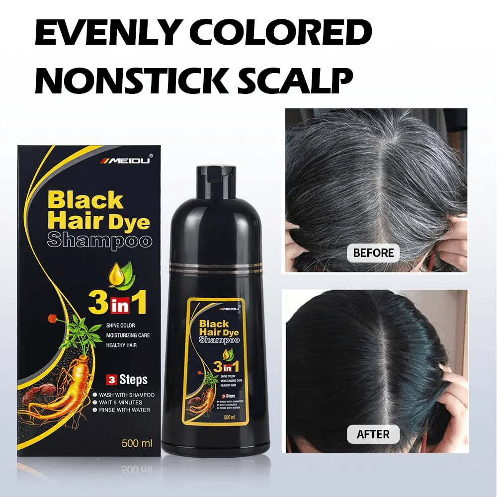 Meidu Hair Dye Shampoo 3 in 1 (1.0 Dark Black) - 500ml