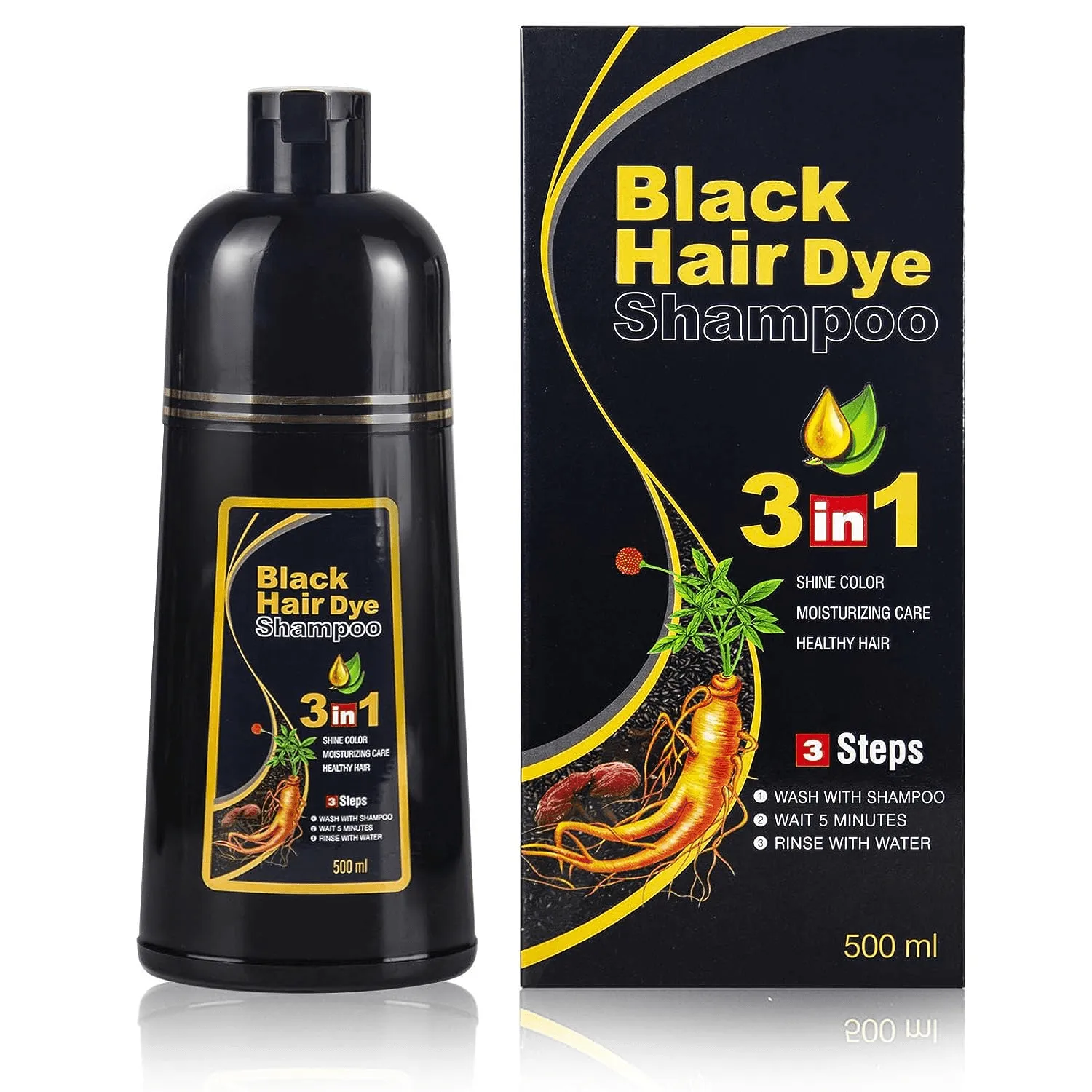 Meidu Hair Dye Shampoo 3 in 1 (1.0 Dark Black) - 500ml