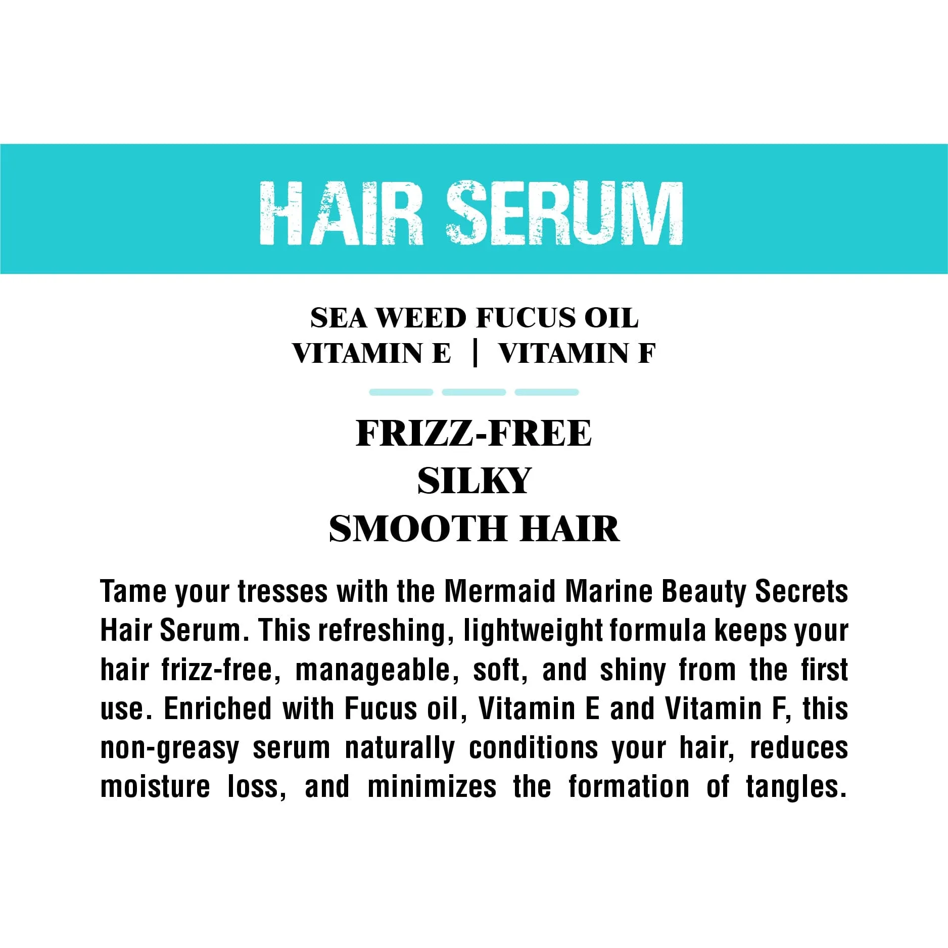 Mermaid Hair Serum for Women & Men | Enriched with Fucus oil, Vitamin E and Vitamin F | Instant Shine & Smoothness | Regular use Hair Serum for Dry & Wet Hair | Gives frizz – free Hair | Soft & Silky Touch,120ml