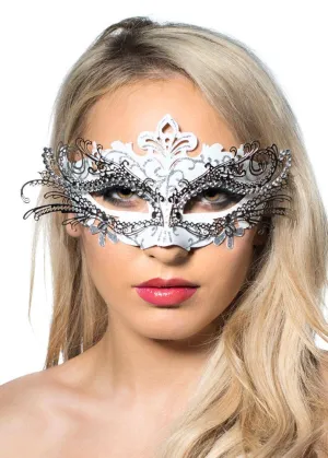 Metal Overlay White Glitter Masquerade Mask
