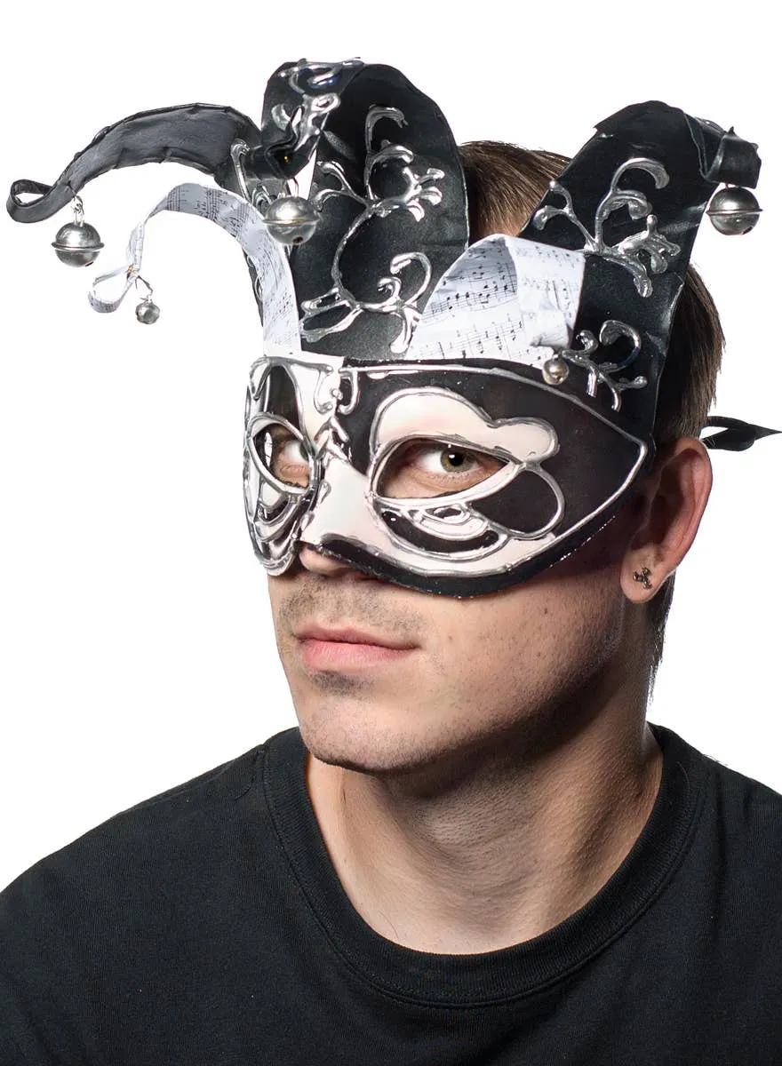 Musical Jester Masquerade Mask in Black and White