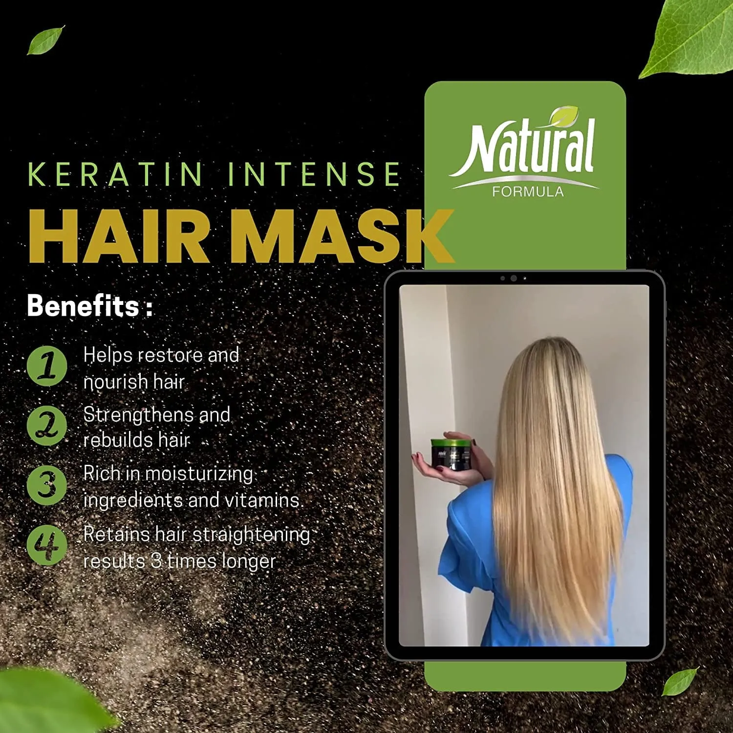 Natural Formula Keratin Hair Mask - Intense Repair Keratin Mask, Hair Mask for Frizzy Hair - Keratin Enriched Hair Care, Hair Mask for Dry Damaged Hair, Advanced Hair Moisturizer & Hair Masks - 350ml