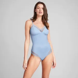 New - ASSETS by SPANX Women's Feminine Shaping Thong Bodysuit - Blue 1X